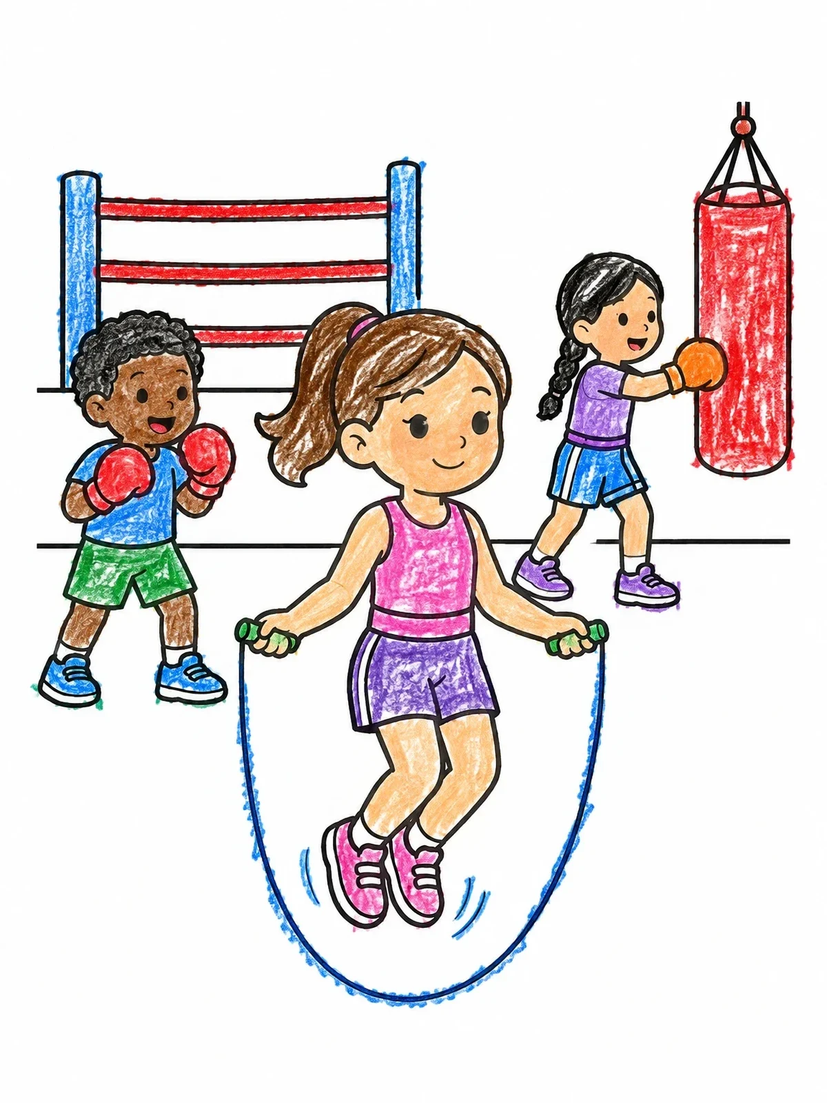 Colored example of the Kids Training In The Boxing Gym coloring page