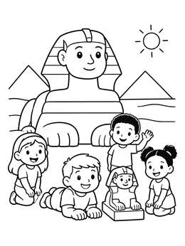 Happy children exploring Egypt with this sphinx coloring page.