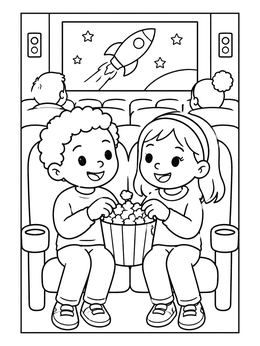 Free printable Kids Watching A Movie coloring page