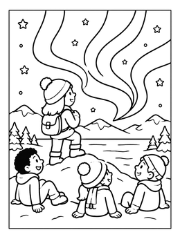 Free printable Children Watching The Northern Lights coloring page