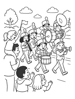 Free printable Kids Watching A Parade Marching Band coloring page