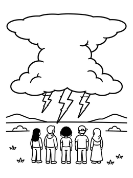 Free printable Children Watching Distant Storm Cloud coloring page