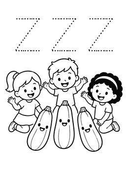 Free printable Children With Cute Zucchinis And Letter Z Tracing coloring page
