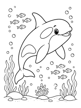 Free printable Cute Cartoon Orca Swimming Underwater coloring page