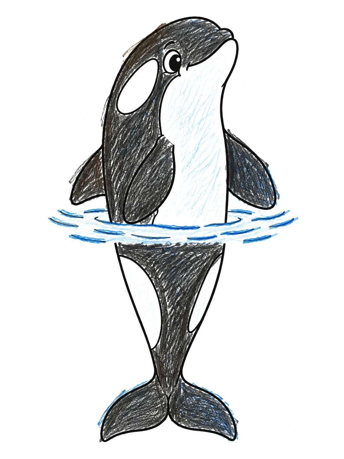 Colored example of the Cute Orca Spyhopping In Water coloring page
