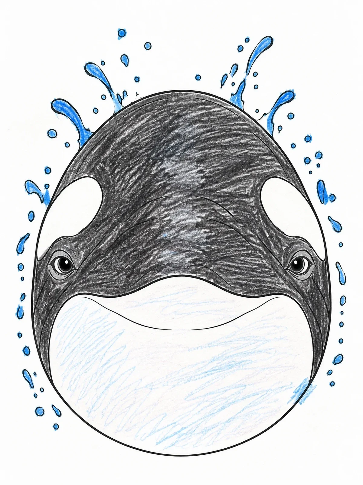 Colored example of the Killer Whale Head Close Up coloring page