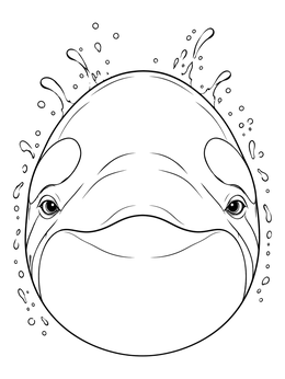 A front portrait on this killer whale coloring page shows water splashing around its head.