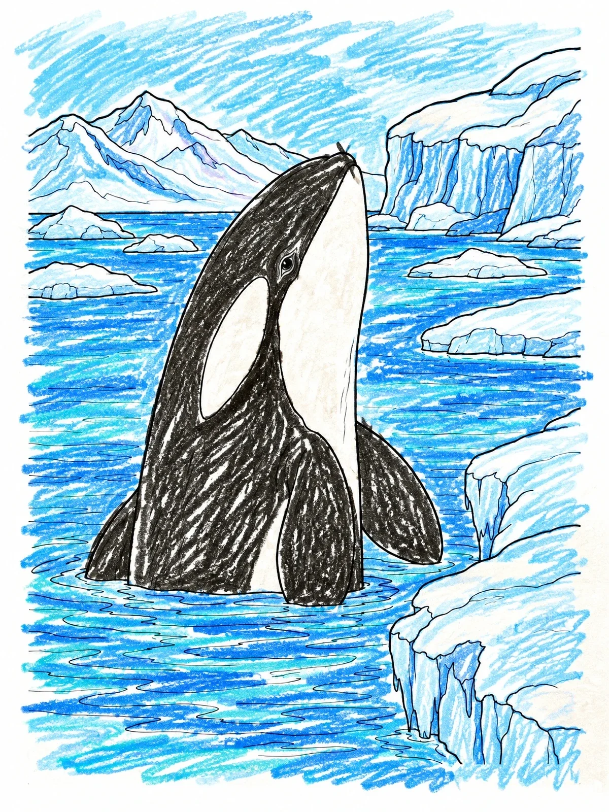 Colored example of the Orca Spyhopping In Icy Waters coloring page