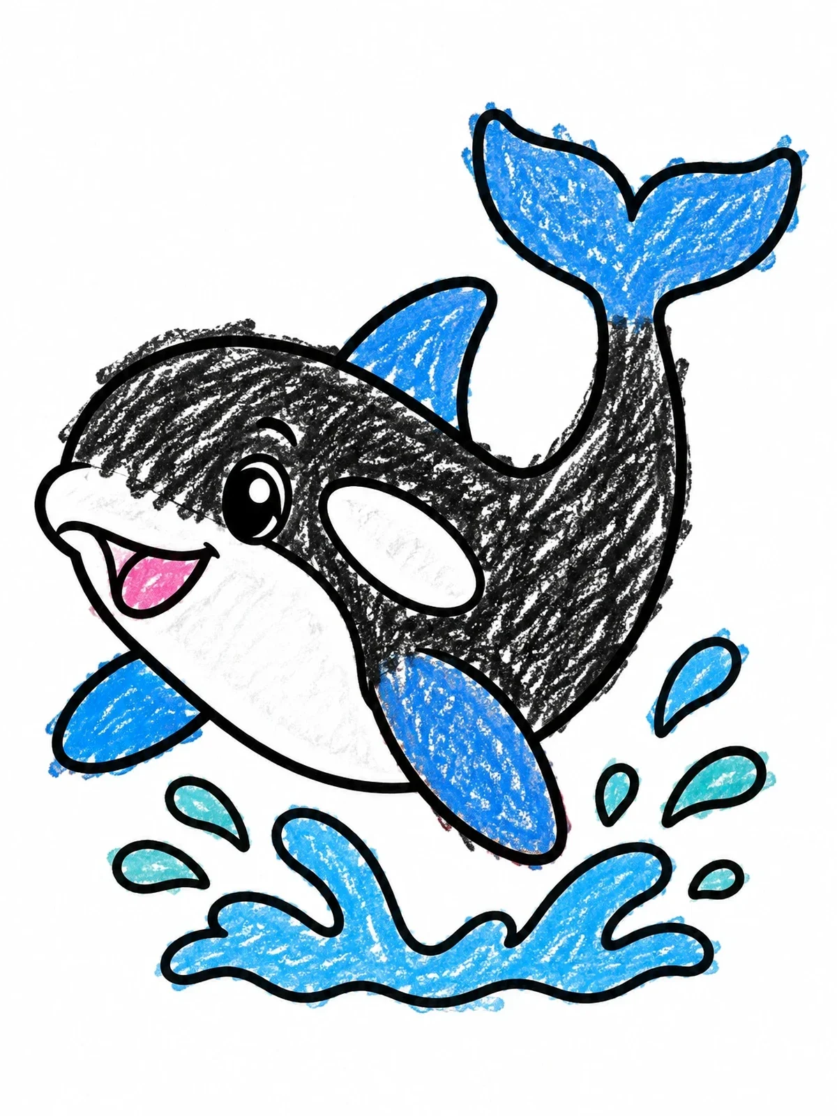 Colored example of the Playful Baby Orca Leaping Above Water coloring page
