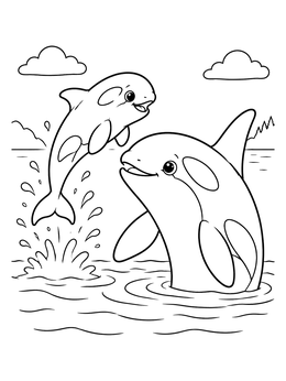 Free printable Playful Orca Calf And Mother coloring page