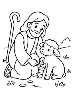 Free printable Kind Shepherd Bandaging A Lamb coloring page