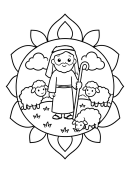 Free printable Kind Shepherd With Fluffy Sheep Mandala coloring page