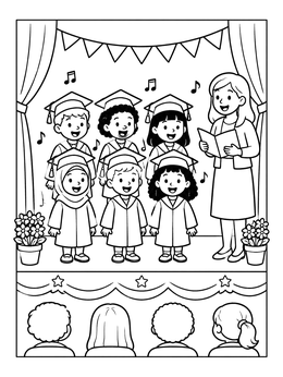 Free printable Kindergarten Choir On Graduation Stage coloring page