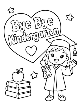 Free printable Kindergarten Graduate With Books And Diploma coloring page