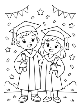 Free printable Happy Kindergarten Graduates With Diplomas coloring page