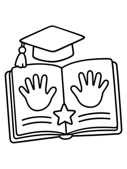 An open memory book with handprints on this kindergarten graduation coloring page.