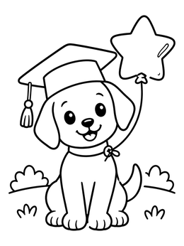 Free printable Puppy Graduate With Star Balloon coloring page