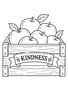 A rustic wooden crate of apples on this fruit of the spirit coloring page.