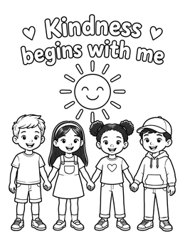 Free printable Kindness Begins With Me Friends coloring page