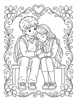Free printable Kind Boy Comforting Sad Classmate coloring page