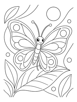 Free printable Cheerful Butterfly On A Leaf coloring page