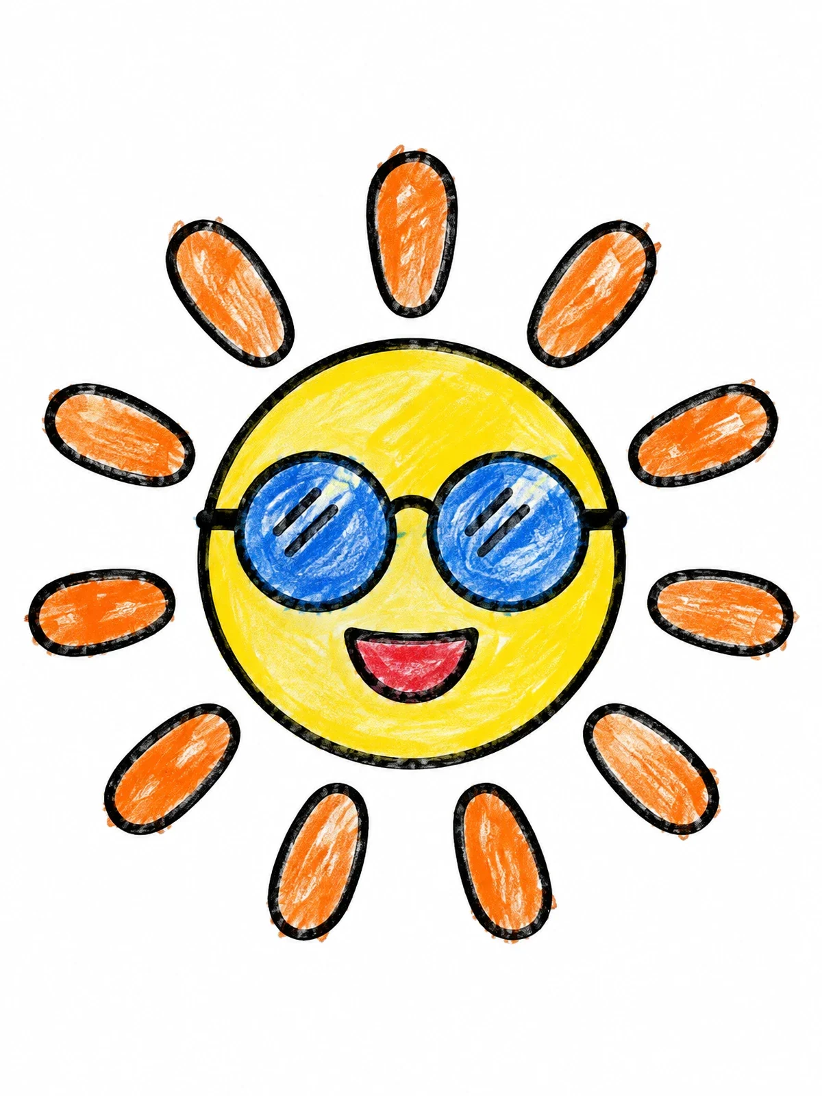 Colored example of the Cheerful Sun With Round Sunglasses coloring page