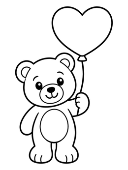 Free printable Cute Teddy Bear With Heart Balloon coloring page