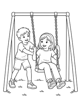 Free printable Friends Sharing A Playground Swing coloring page