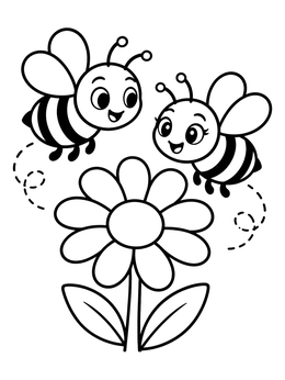 Free printable Happy Bees Around A Daisy Flower coloring page