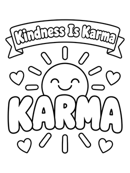 Free printable Kindness Is Karma Sun And Hearts coloring page