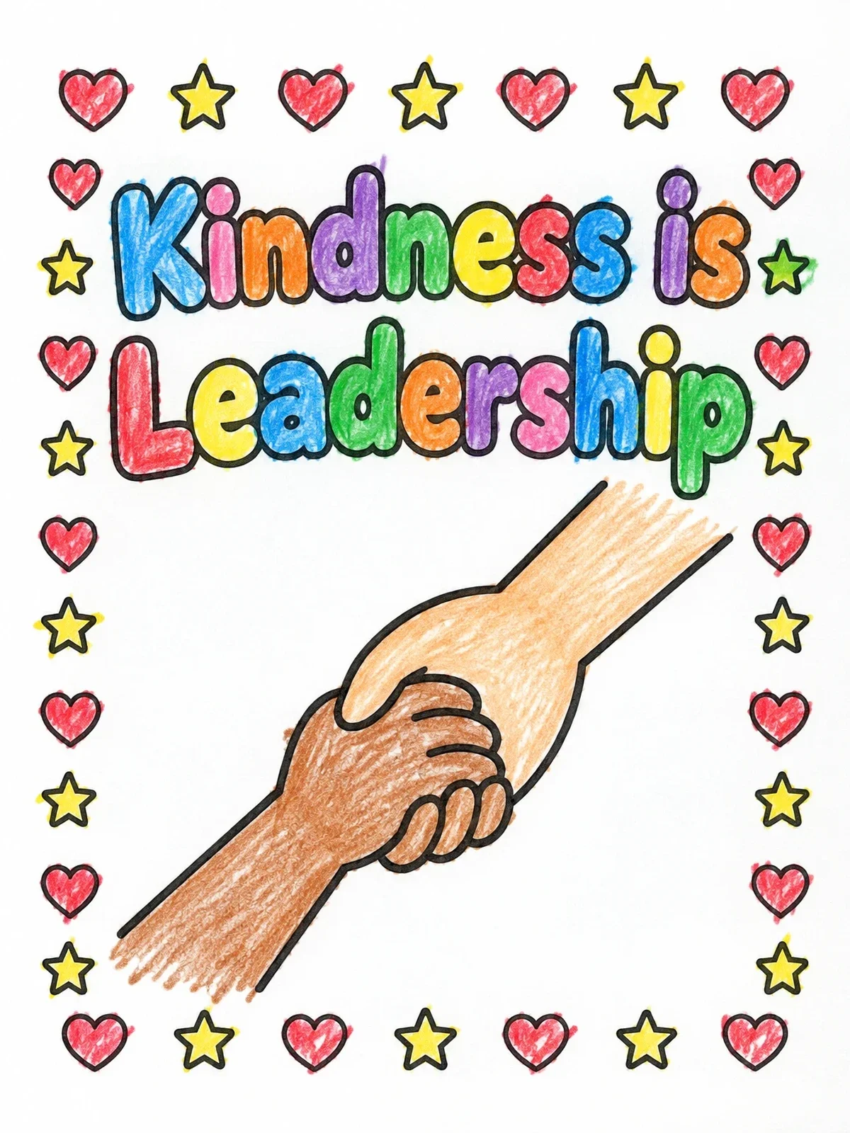 Colored example of the Kindness Is Leadership Holding Hands coloring page