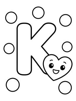 Free printable Letter K With Happy Heart coloring page