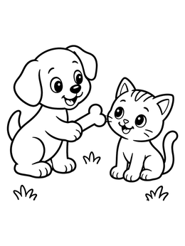 Free printable Puppy Sharing Bone With Kitten coloring page