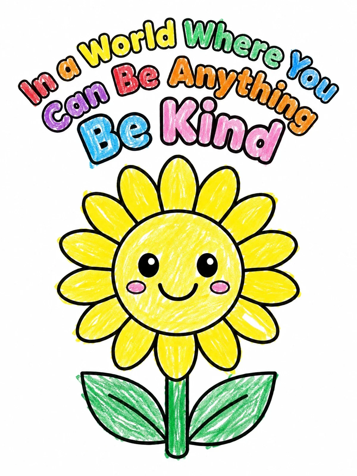 Colored example of the Smiling Sunflower Kindness Quote coloring page
