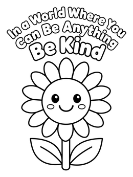 Free printable Smiling Sunflower Kindness Quote coloring page