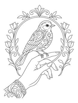 Free printable Songbird Resting On Gentle Hand coloring page