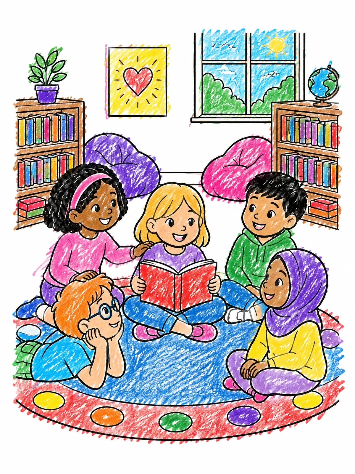 Colored example of the Storytime Circle In The Classroom coloring page