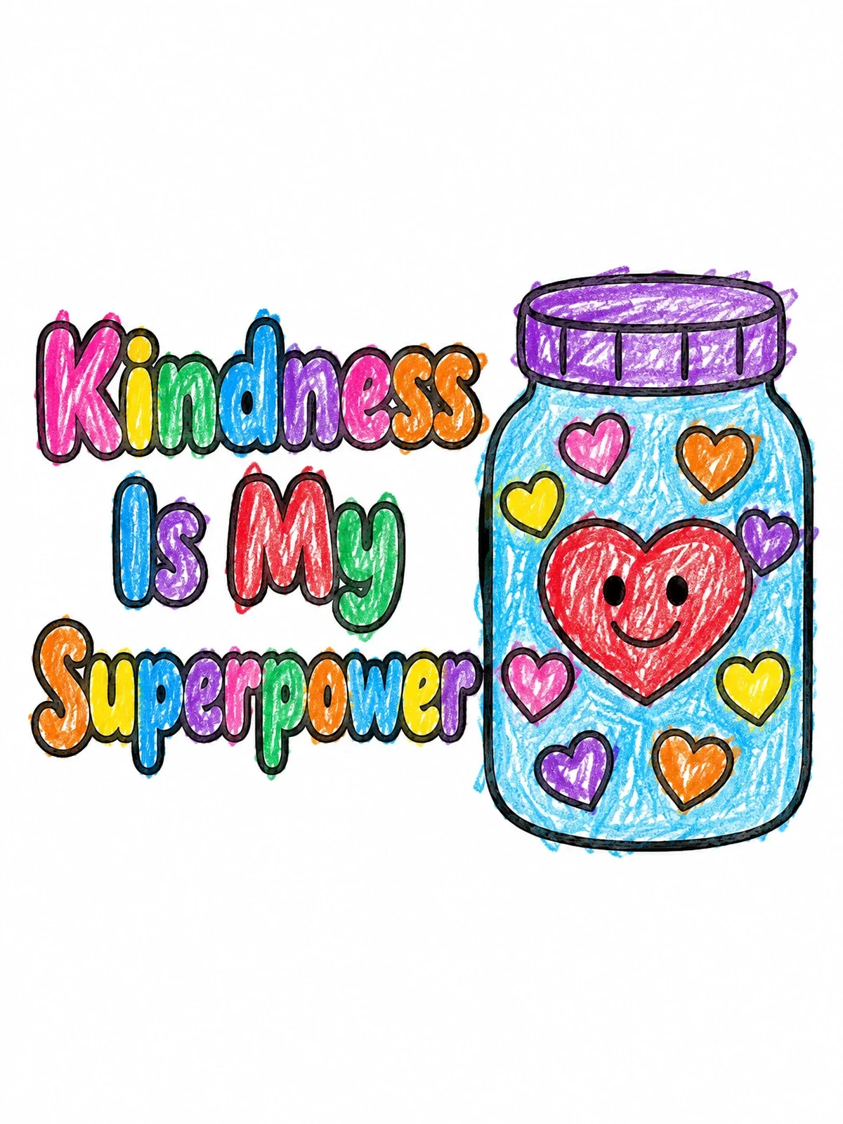 Colored example of the Kindness Superpower Jar With Hearts coloring page
