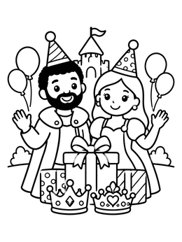 Free printable King And Queen Birthday Celebration coloring page