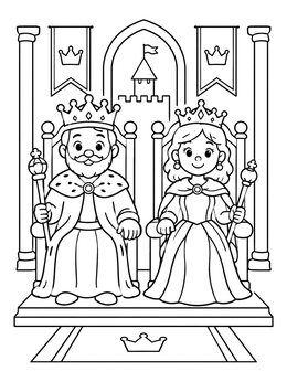 Free printable King And Queen On Royal Thrones coloring page