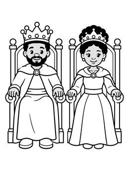Free printable King And Queen On Royal Thrones coloring page