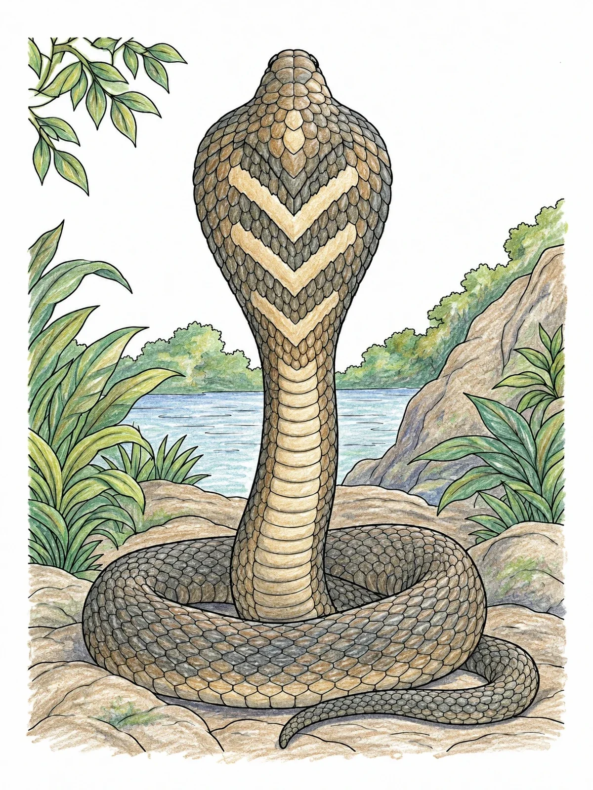 Colored example of the King Cobra Hood From Behind coloring page