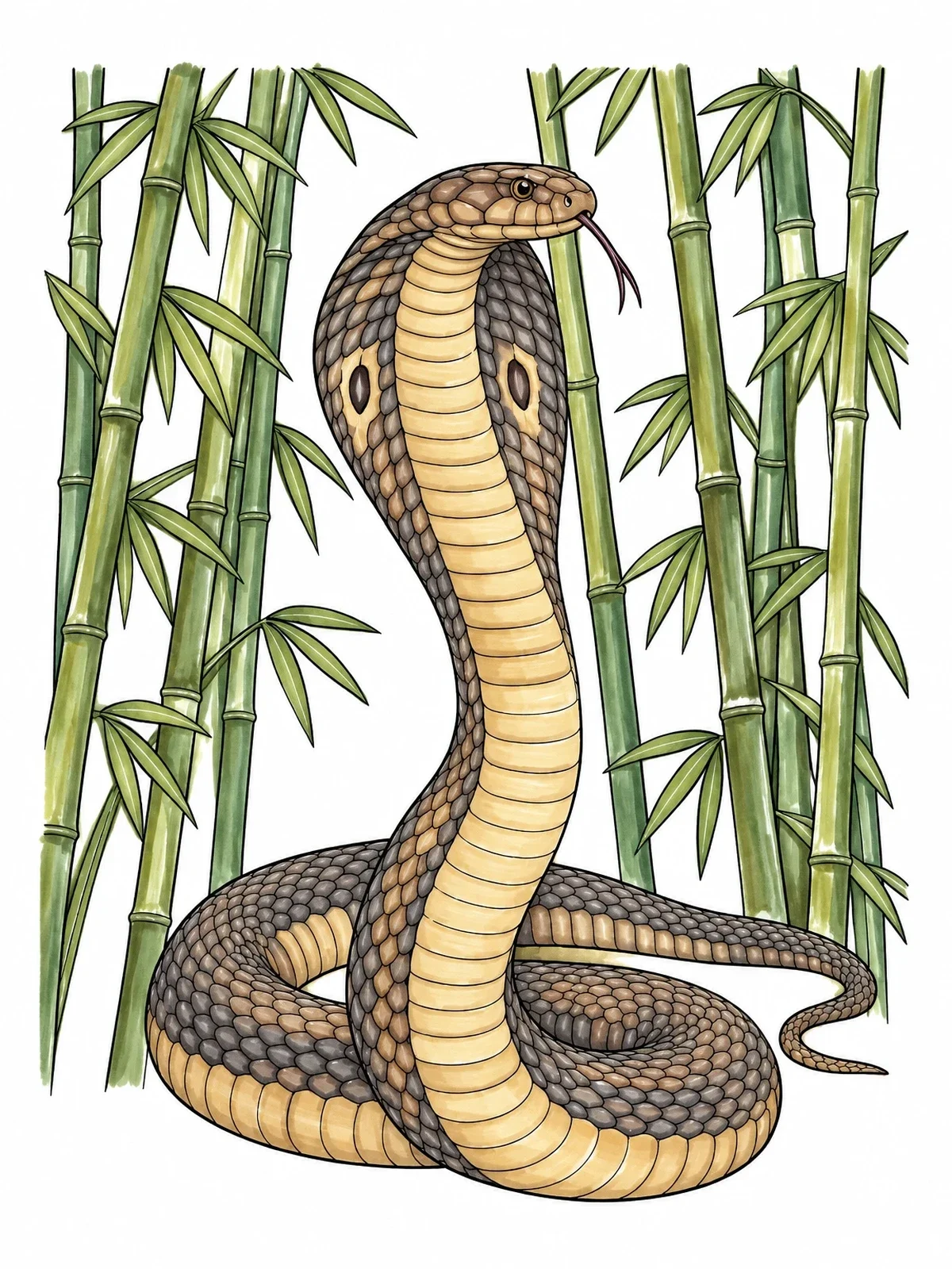 Colored example of the King Cobra In Bamboo Grove coloring page