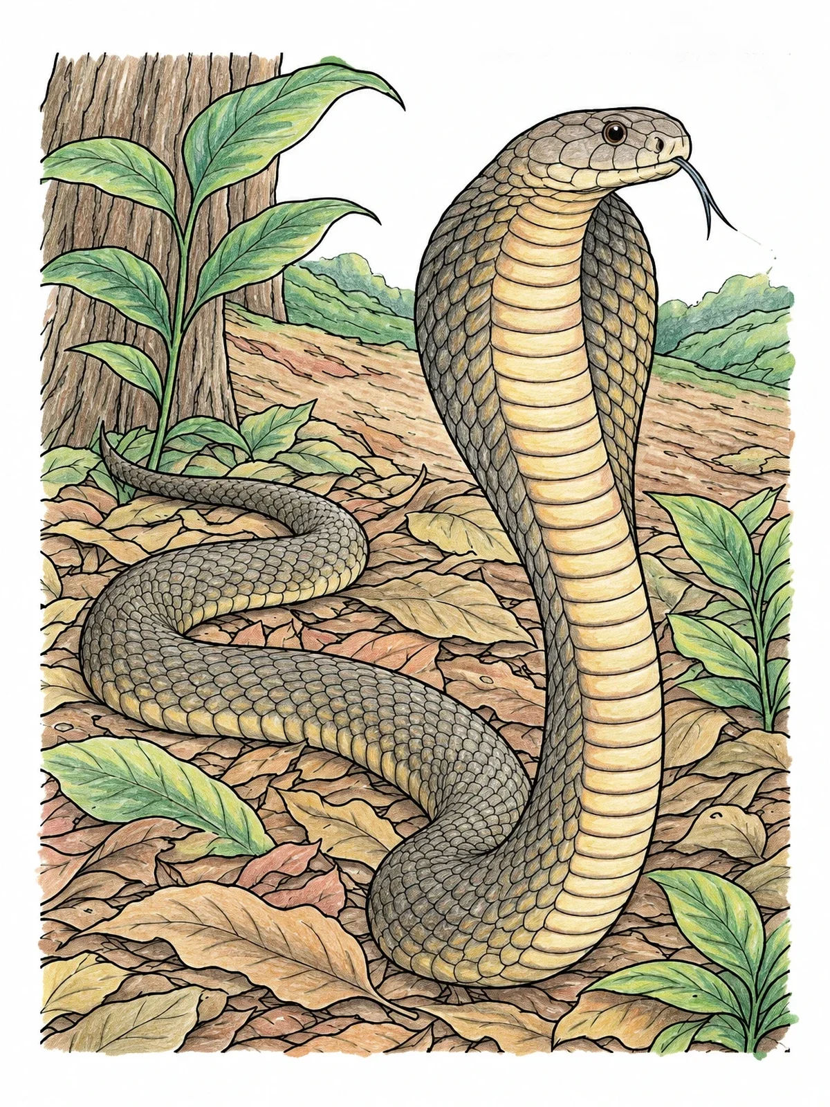 Colored example of the King Cobra In Forest Foliage coloring page
