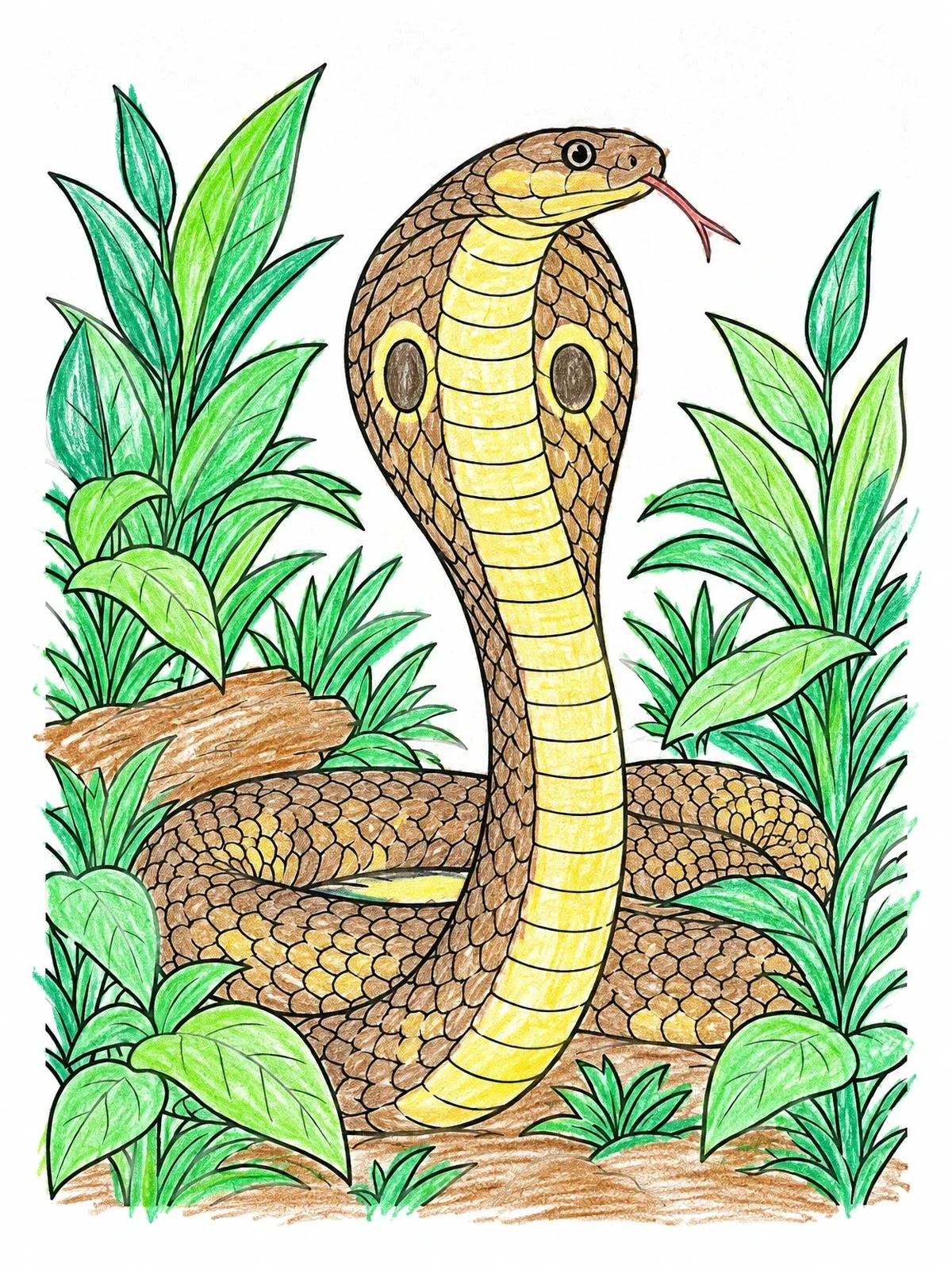 Colored example of the King Cobra In Forest Foliage coloring page