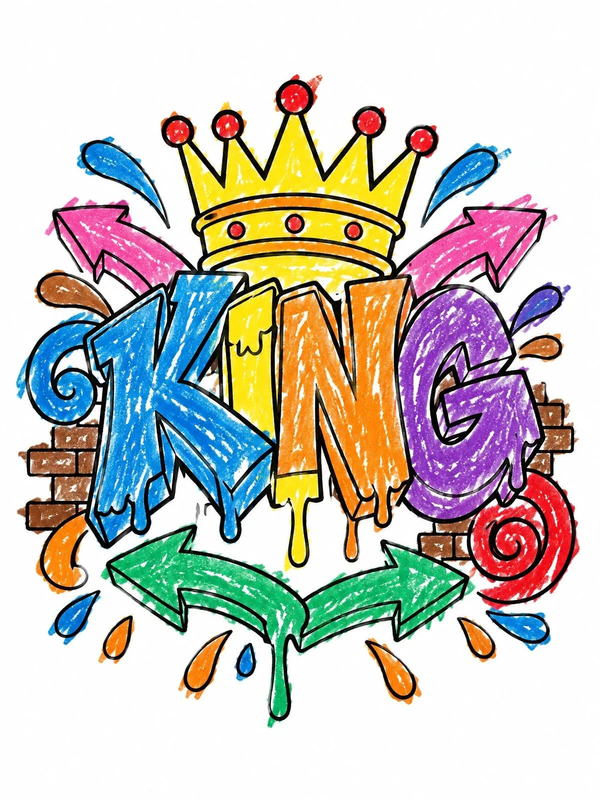 Colored example of the King Crown Graffiti Street Art coloring page