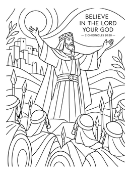 Free printable King Jehoshaphat Addressing His Army coloring page