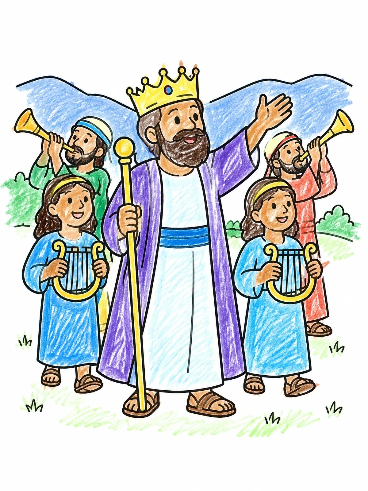Colored example of the King Jehoshaphat Leading The Singers coloring page