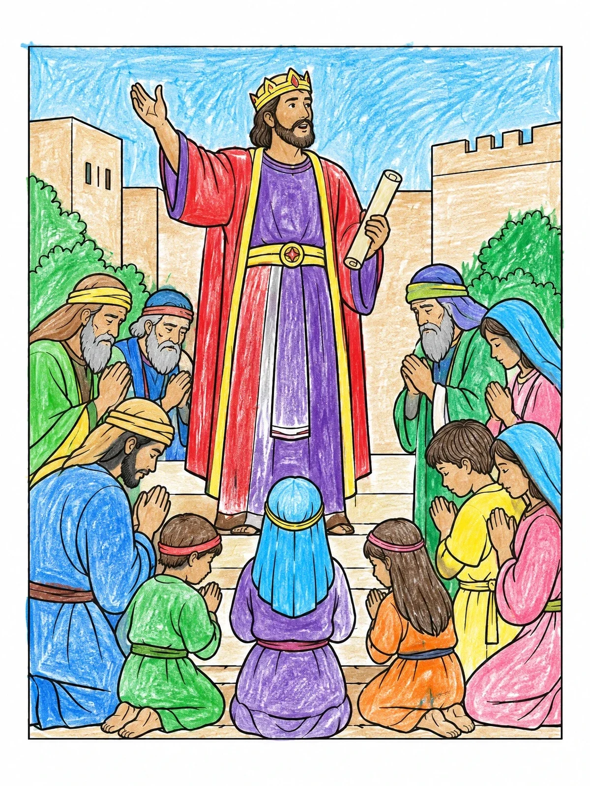 Colored example of the King Jehoshaphat Proclaiming A Fast coloring page