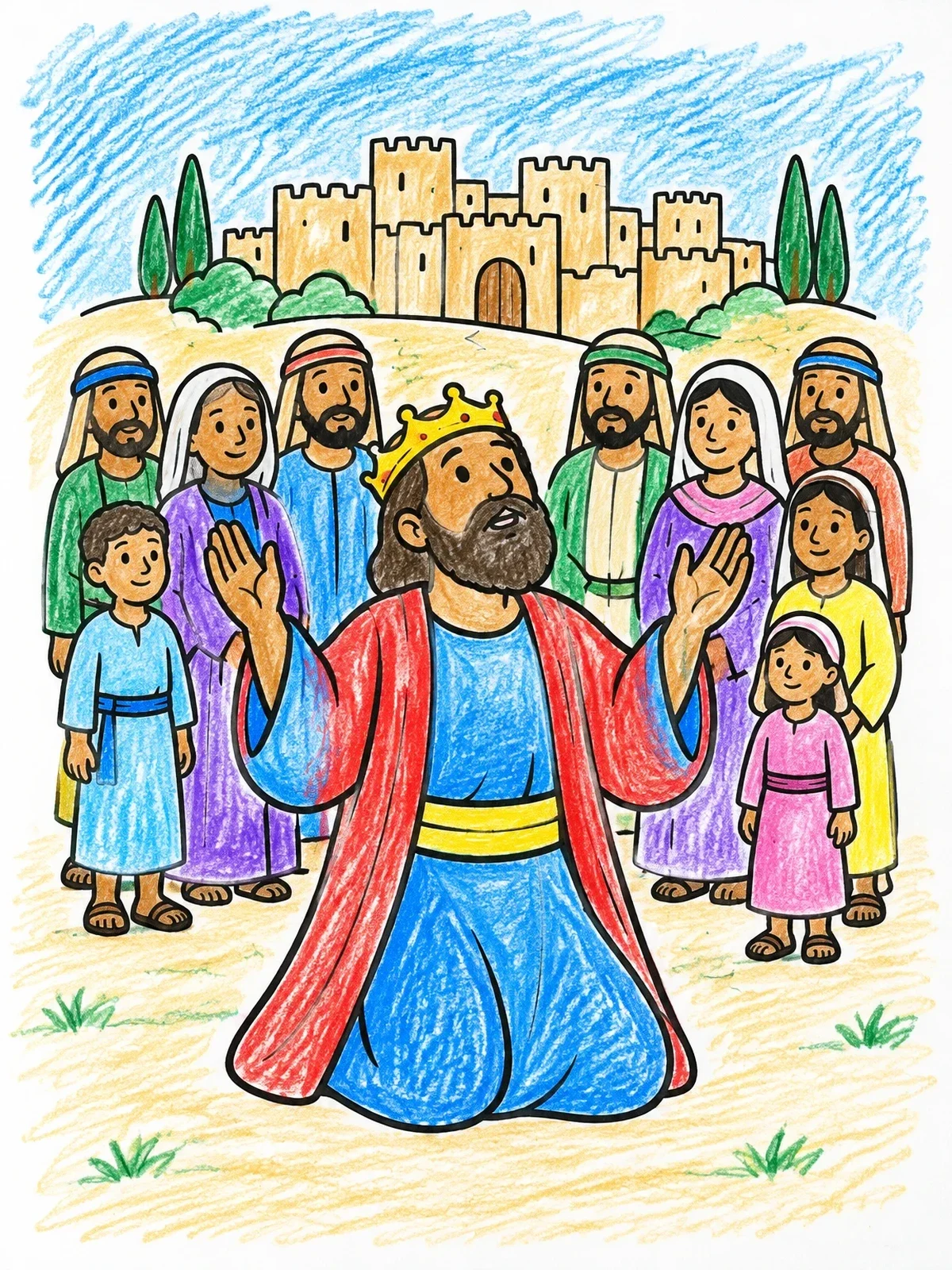 Colored example of the King Jehoshaphat Praying With His People coloring page
